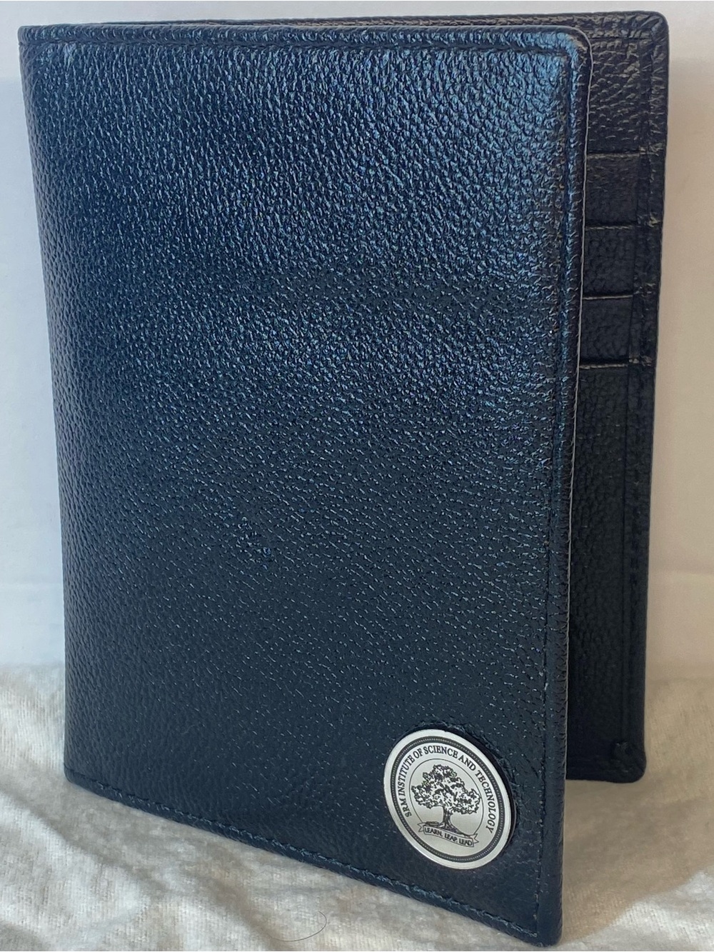 Black Leather Passport Wallet with Embossed Seal